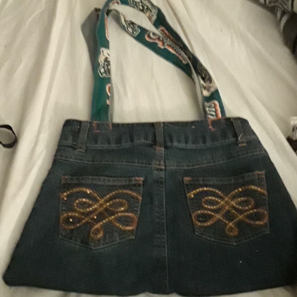 Homemade Miami Dolphins reversible denim purse